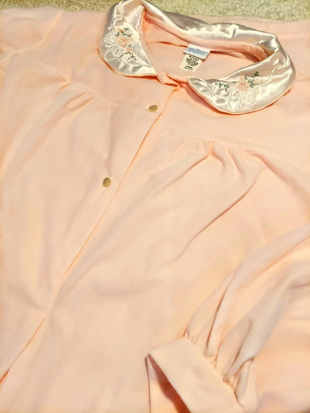 VTG Womens Merville Pink Long-Sleeve Nightgown Peter Pan Floral Collar Size L